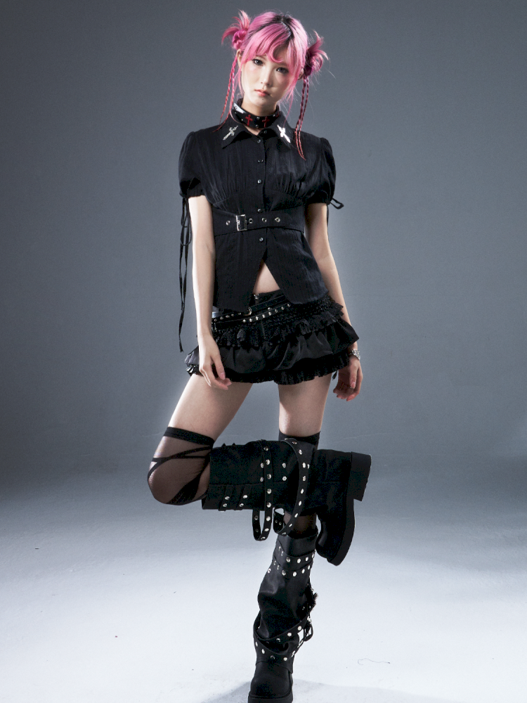 Bubble Sleeve Drawstring Shirt【s0000012946】