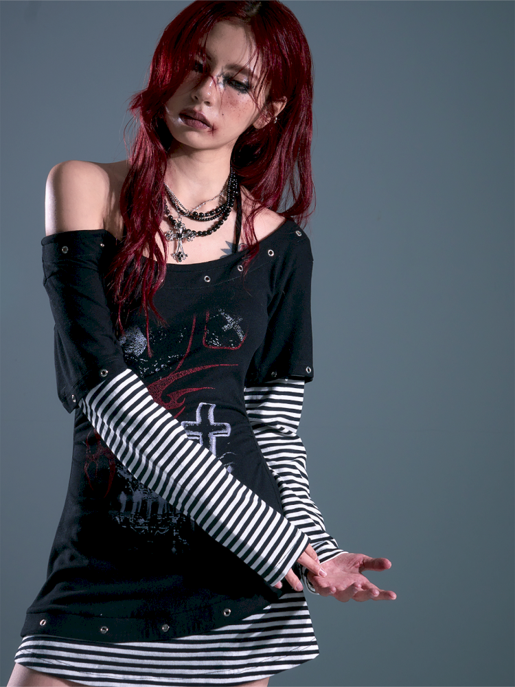 Slash Neck Slim Waisted Dresses t-shirt【s0000013694】