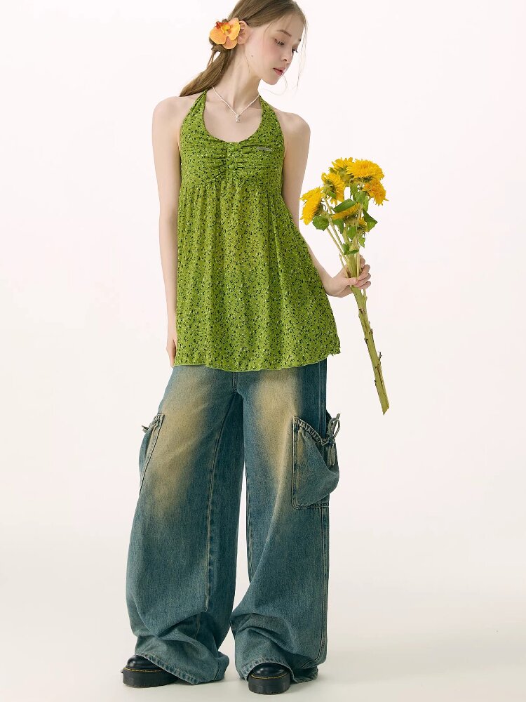 Floral Halterneck Lace Up Camisole【s0000016846】