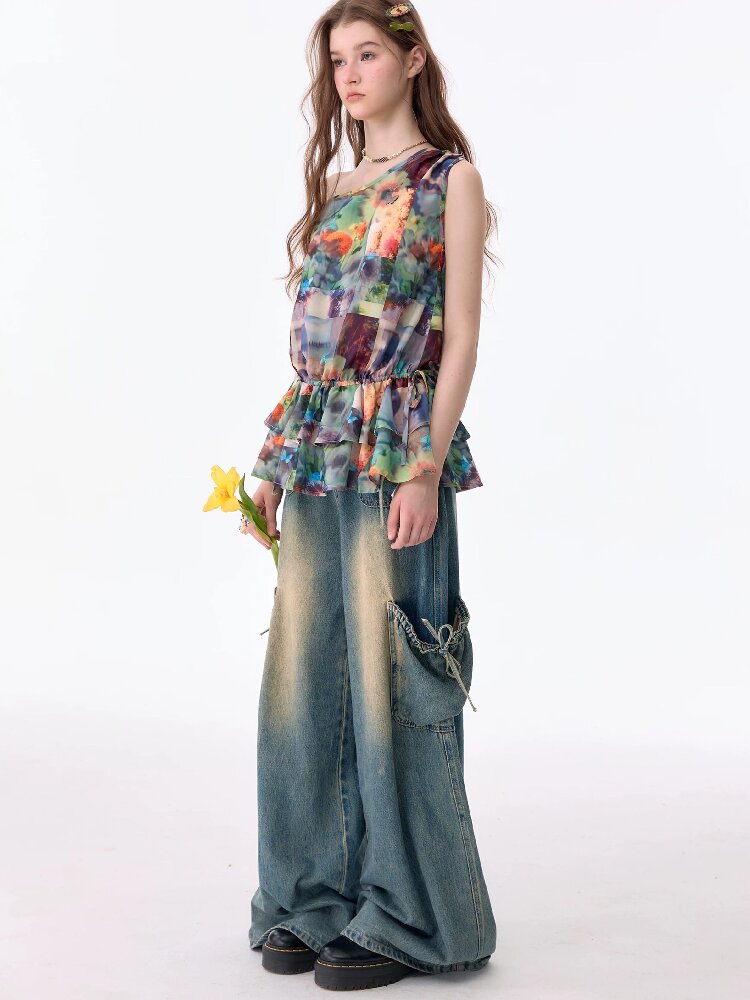Summer Ruffle Oil Painting Vest【s0000017748】