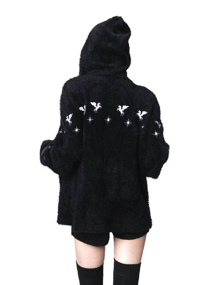 Pentagram Leather Mohair Hooded Jacket【s0000018202】
