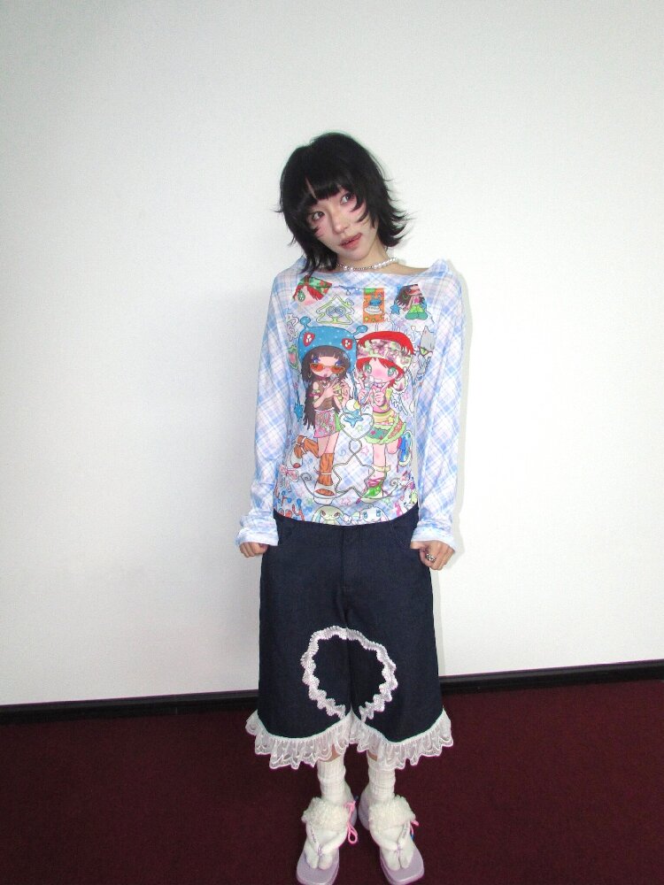 Check Stretch Mesh Long Sleeve Top【s0000018654】