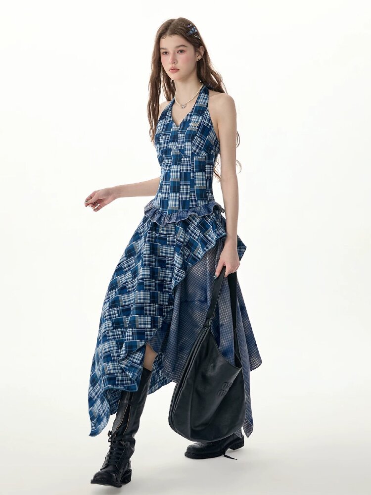 Patchwork Halter Irregular Dress【s0000017301】