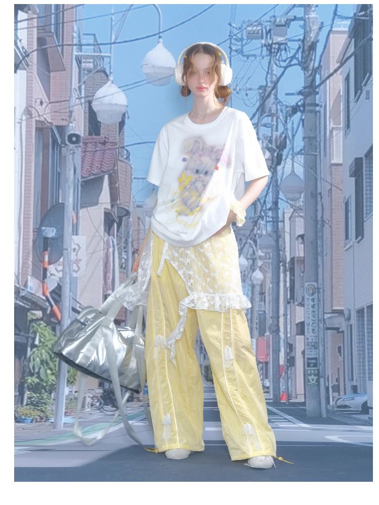 Wide-leg Straight Yellow Sports Casual Pants【s0000012239】