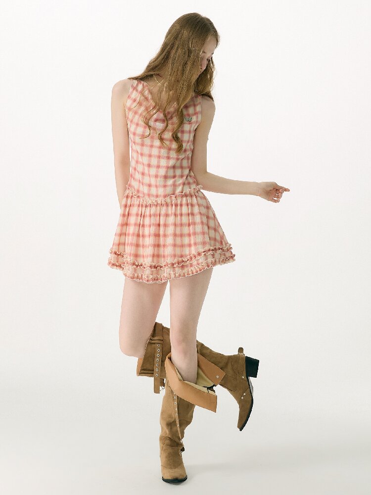 Girly Plaid Swing Collar Dress【s0000017155】