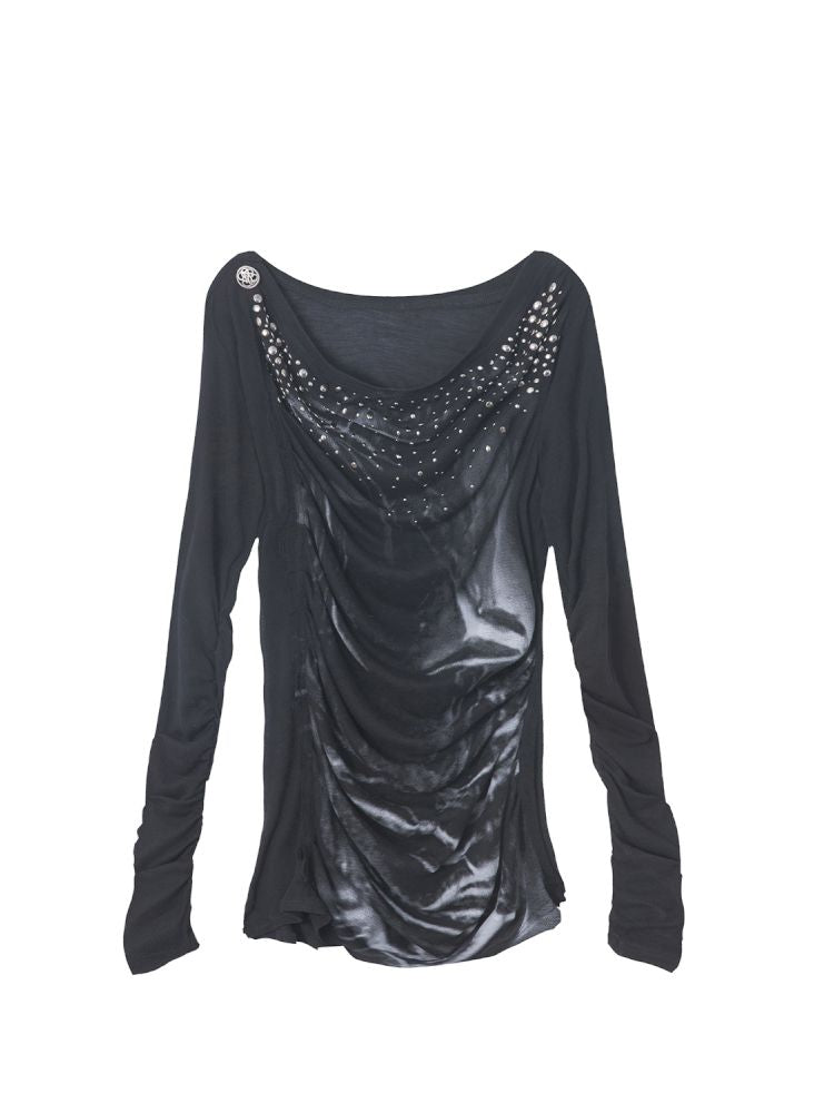 Embellished Vintage Print Base Layer Top【s0000013901】