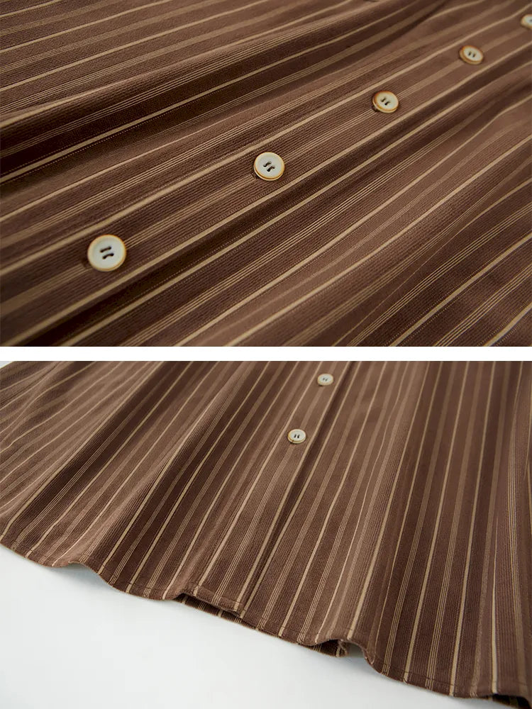 Velvet Beaded Contrast-Striped Vintage Shirt【s0000014079】