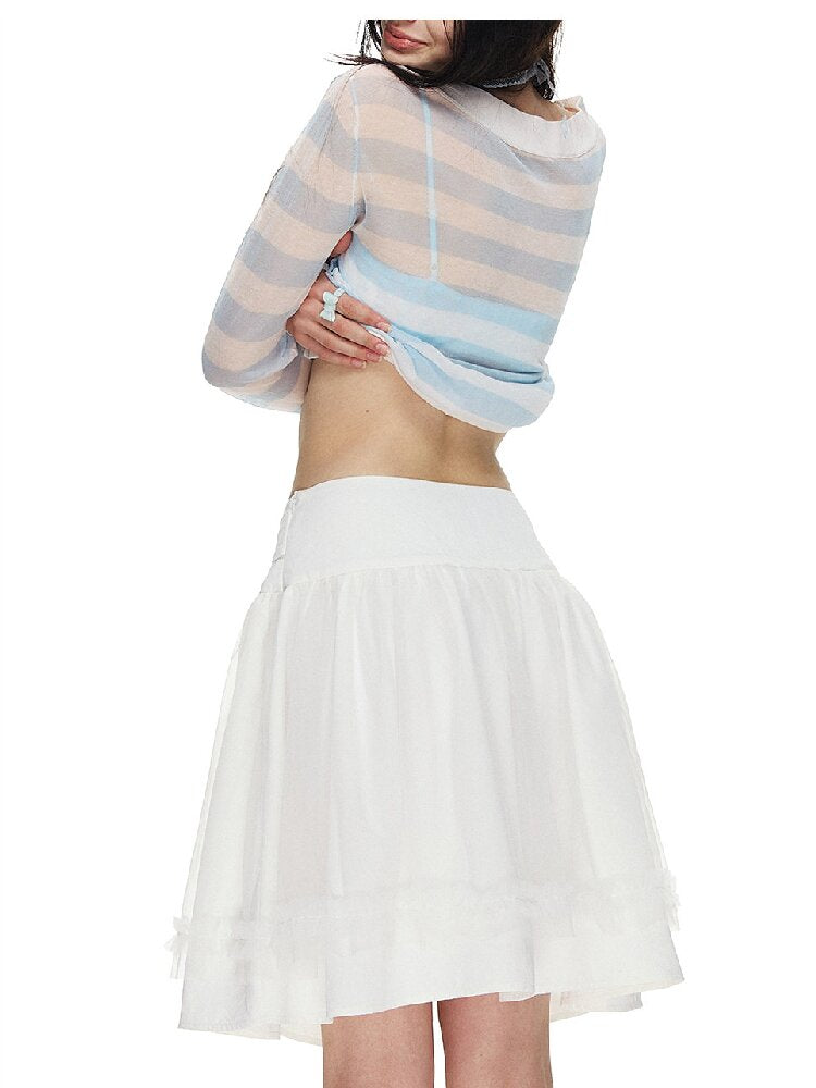 White Bow Strap Lace A-line Skirt【s0000015857】