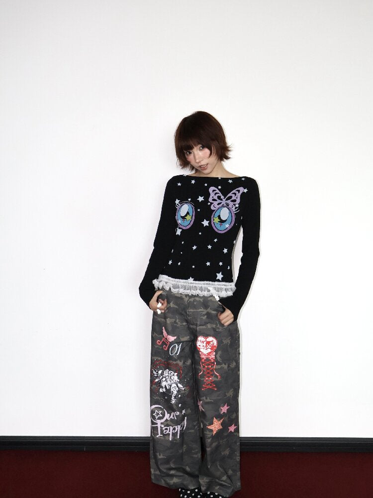Star Comic Eye Boat Neck Top【s0000018666】