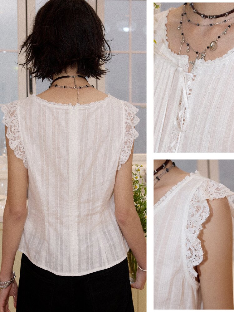 Patchwork Lace Flying Sleeve Shirt【s0000016664】