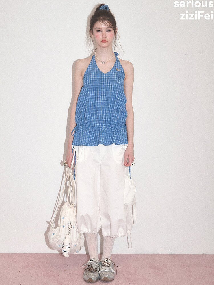 American Vintage Plaid Halter Top【s0000017751】