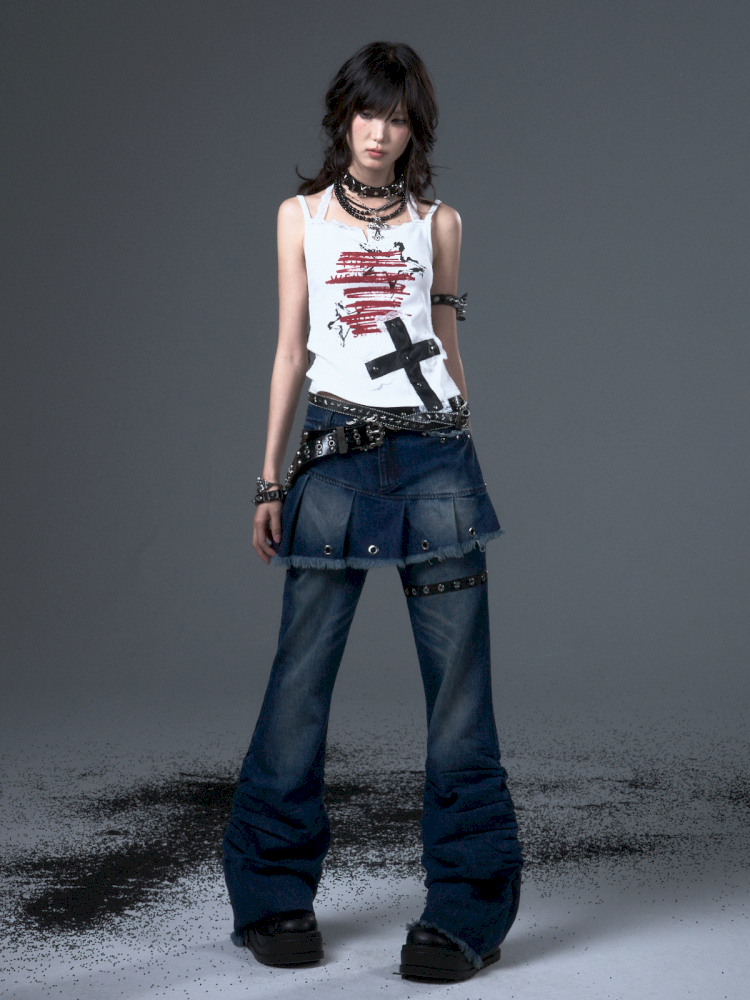 Slim denim skirt pants【s0000012344】