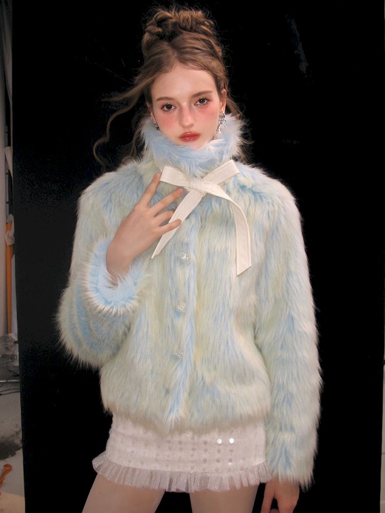 Blue Sweet Warm Fur Long Hair Outer【s0000005320】