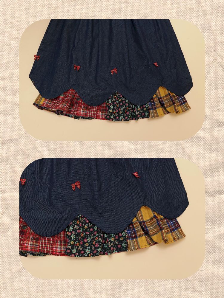 Petal Ribbon Quilted Denim Half-body Skirt【s0000005578】