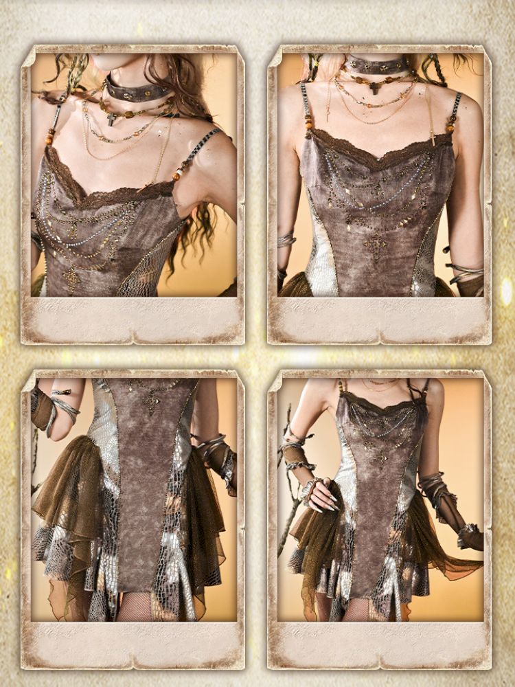 Snake pattern splicing halter dress【s0000013504】