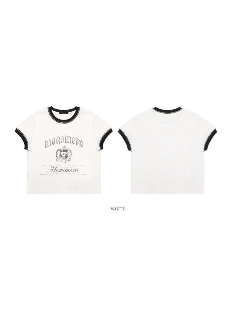 Round Neck Badge Printed Short Sleeve T-Shirt【s0000008625】