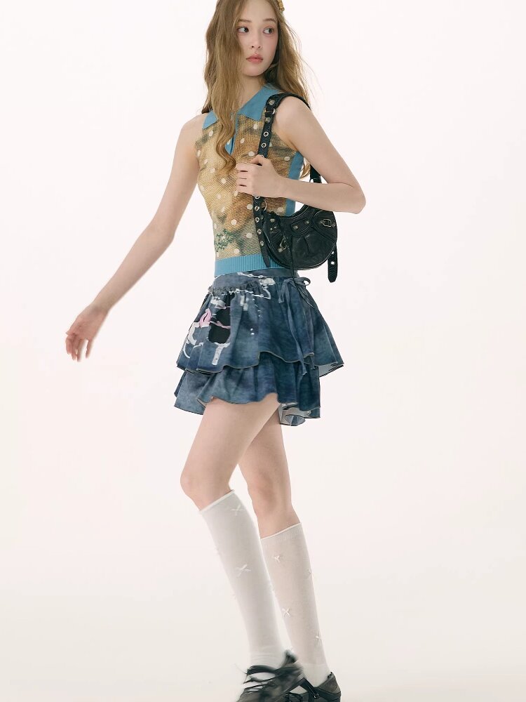 Rabbit Print Polka Dot Knit Vest【s0000016848】