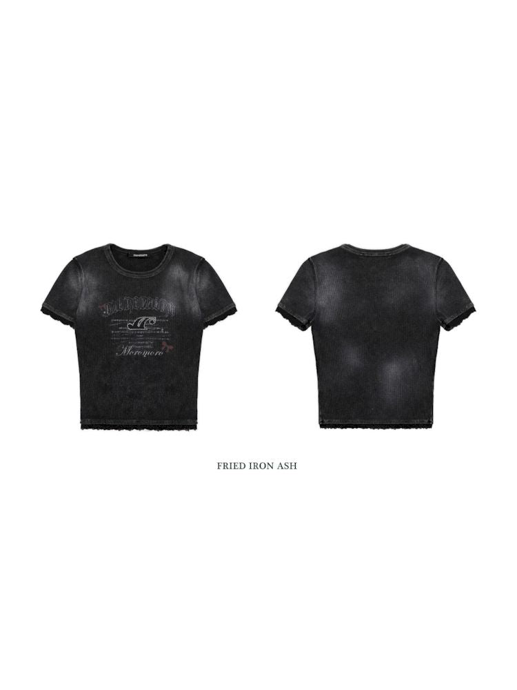 Lace Slim glitter short T-shirt【s0000008652】