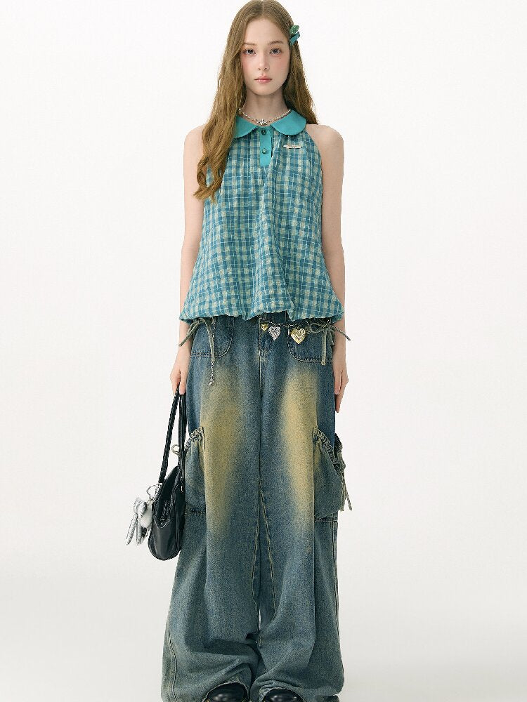 Summer Plaid Doll Collar Vest Top【s0000017153】