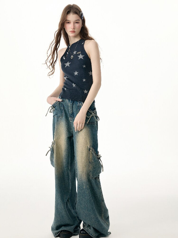 Summer Lazy Star Print Halter Knit Tank Top【s0000017254】