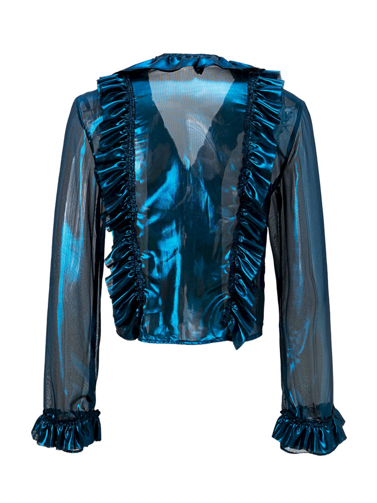 Metallic-colored broken polarized blue mesh cardigan【s0000013178】