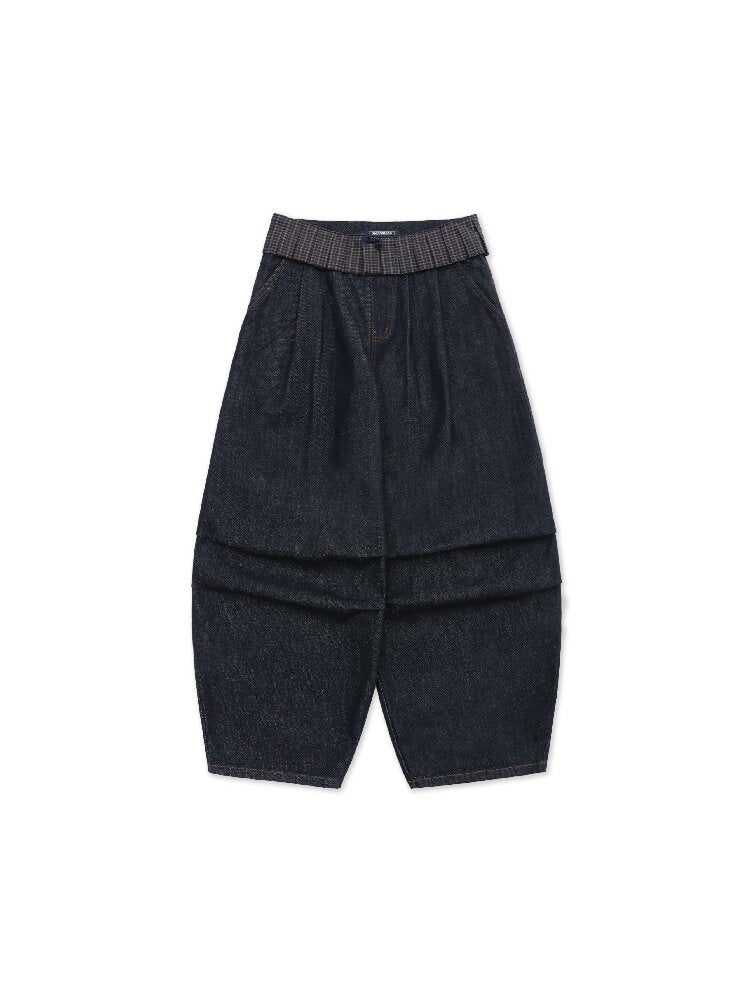 Pleated Plaid Straight Leg Jeans【s0000017912】