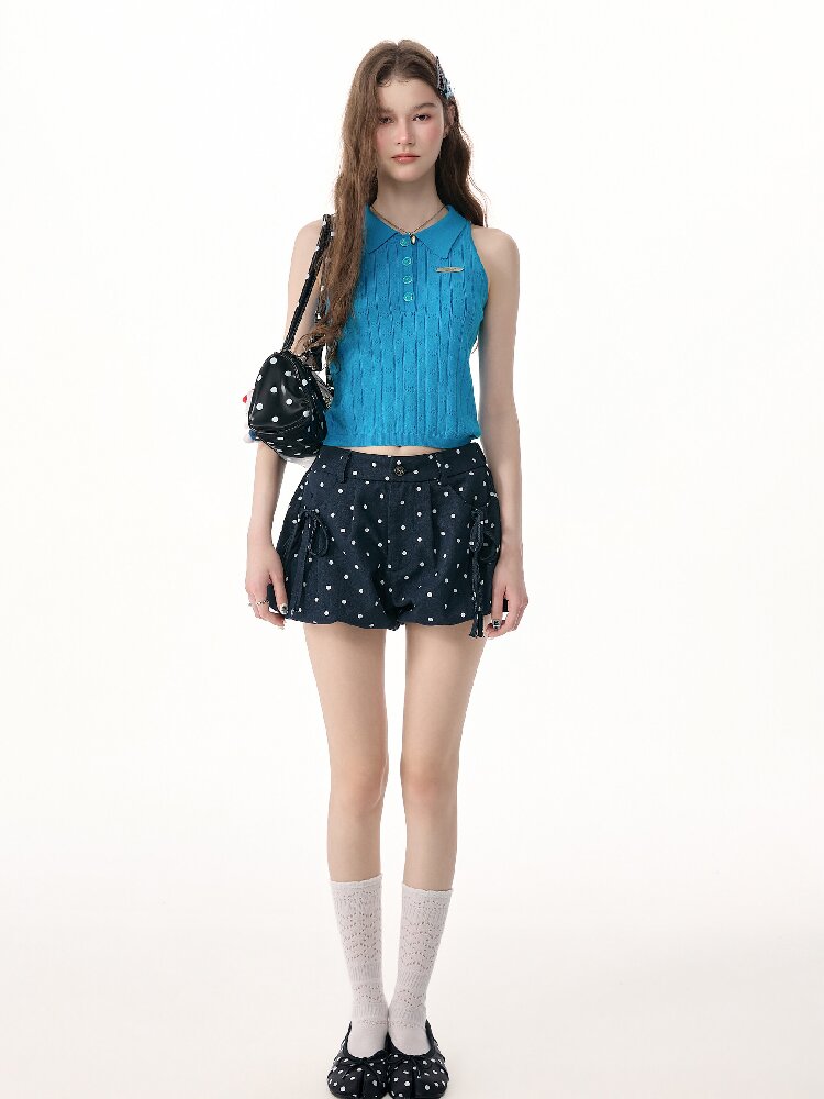 Bubble Halter Polo Knit Tank Top【s0000017256】