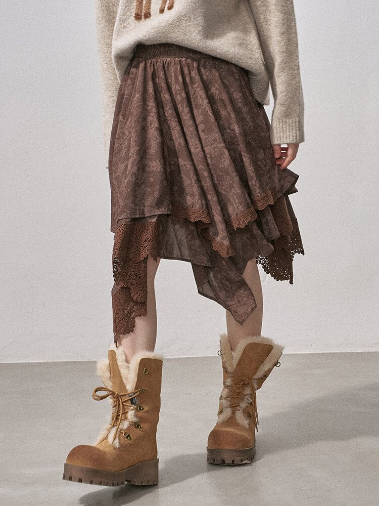 Lace Paneled Irregular Skirt【s0000015901】