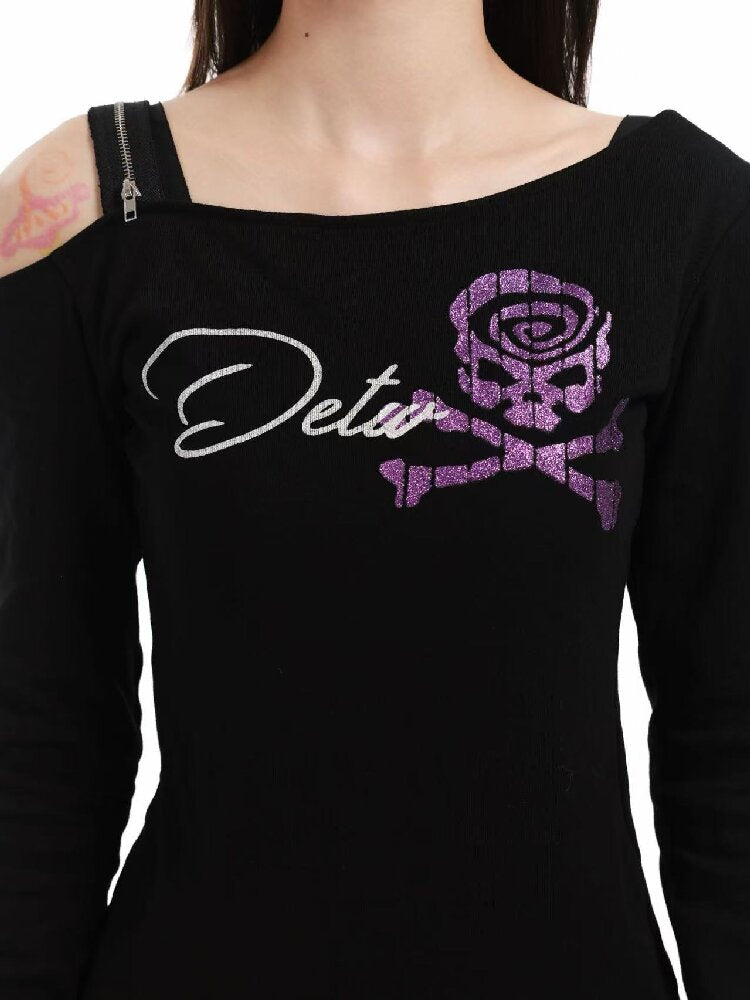 Glitter Pink Skull Zip Top【s0000018359】