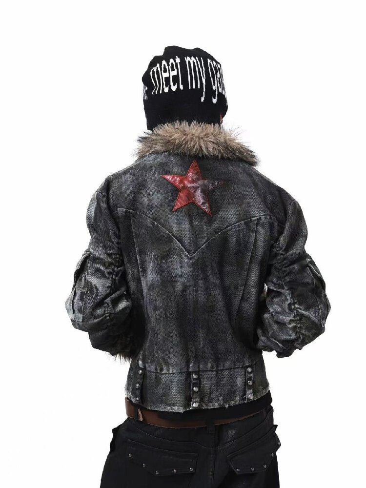Washed Rivet Fur Collar Jacket【s0000018201】