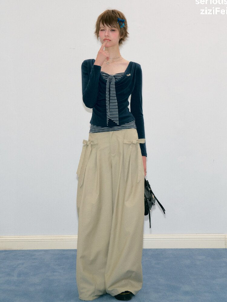 Soft Bow Drape Casual Wide Pants【s0000017874】