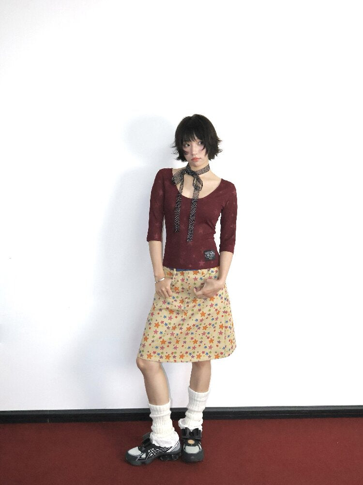 Candy Star Twill A-Line Skirt【s0000018674】