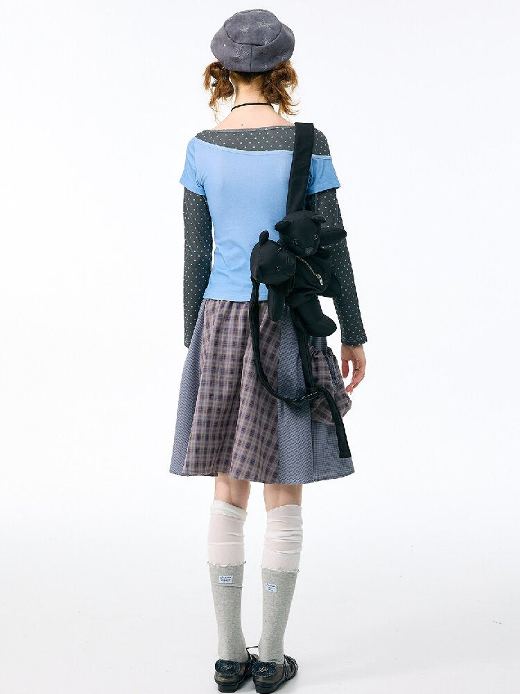 Vintage Plaid Patchwork Midi Skirt【s0000017871】