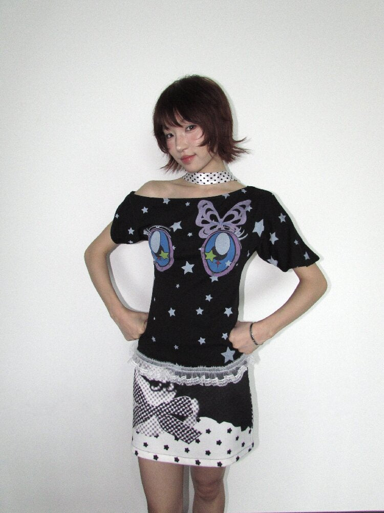 Butterfly Star Comic Eye Short Top【s0000018658】