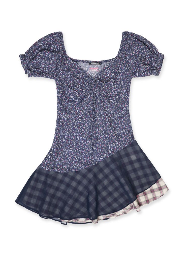 Plaid bubble sleeve top/dress【s0000013456】