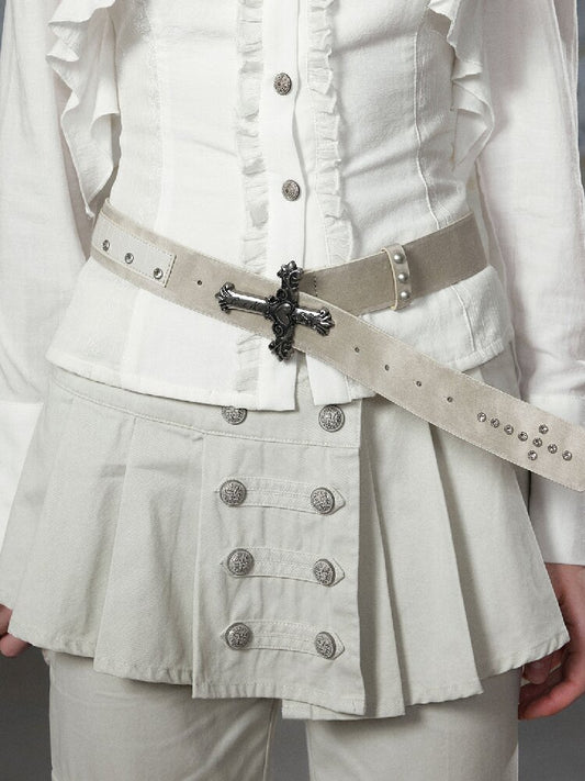 Rusted Cross Carved Buckle Belt【s0000018521】