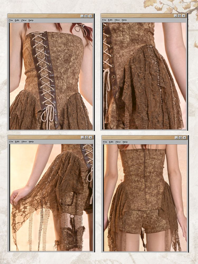 Aged Denim Asymmetric Plunge Top【s0000013508】