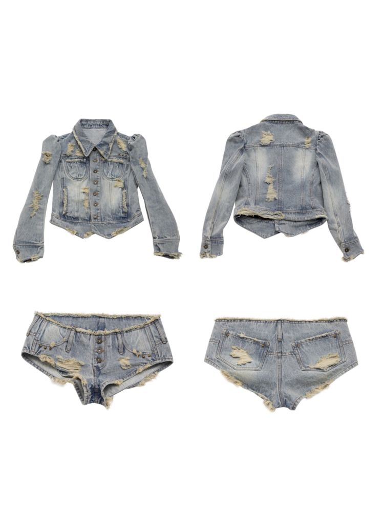 Heavy Duty Washed and Aged Denim Suit【s0000007905】