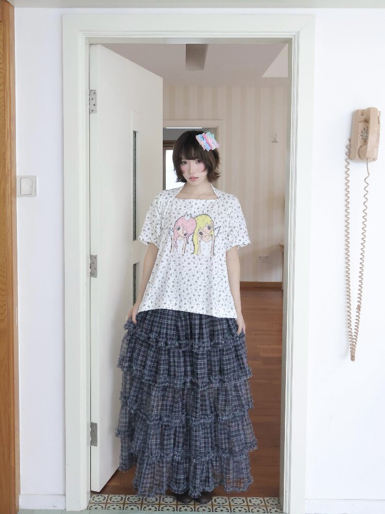 Illustration Square Neck Cotton Top【s0000018681】