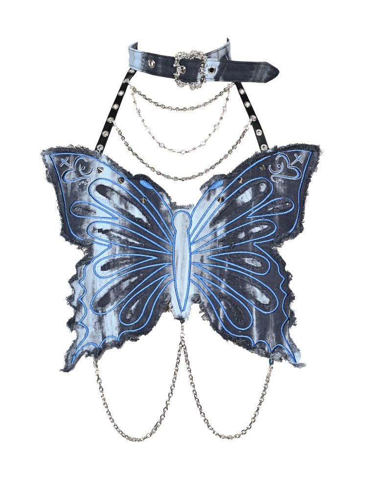 Butterfly Breast Plunge Mesh Bottom Shirt【s0000013506】