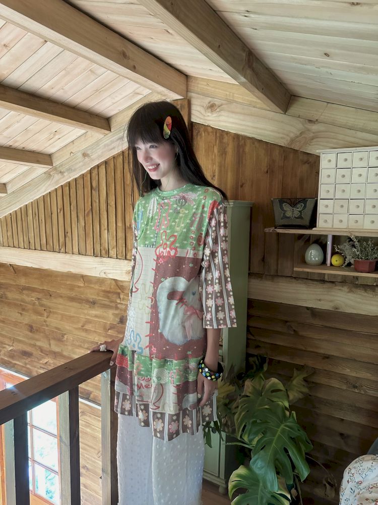 Color block print loose cake skirt【s0000012771】