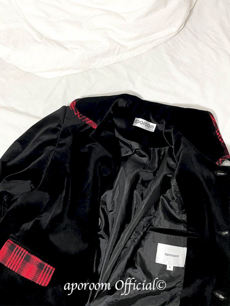 Velvet blazer, heart wrap buttons, checkered stitching【s0000006638】