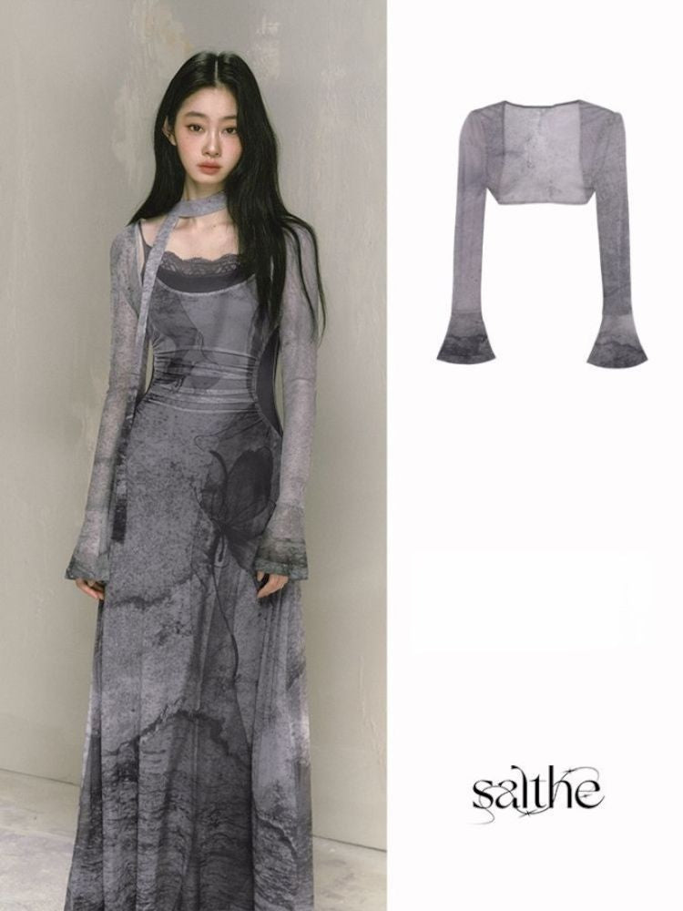 Butterfly Print Lace Halter Dress【s0000009598】