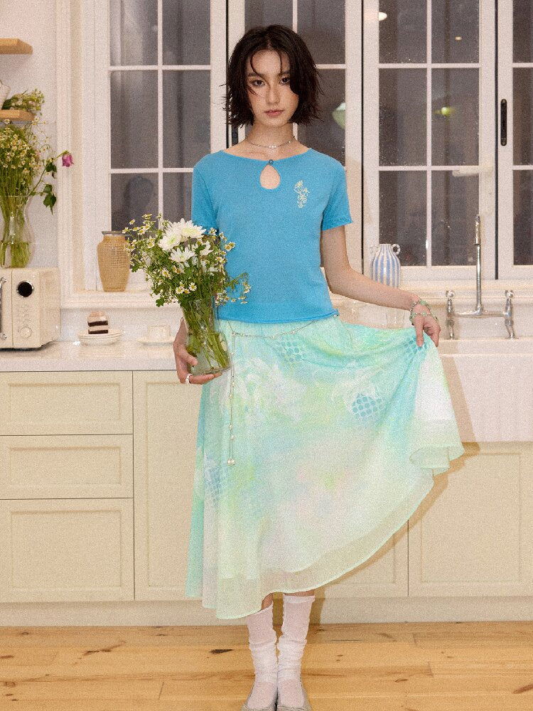 Pearl Gradient Printed A Line Skirt【s0000016661】