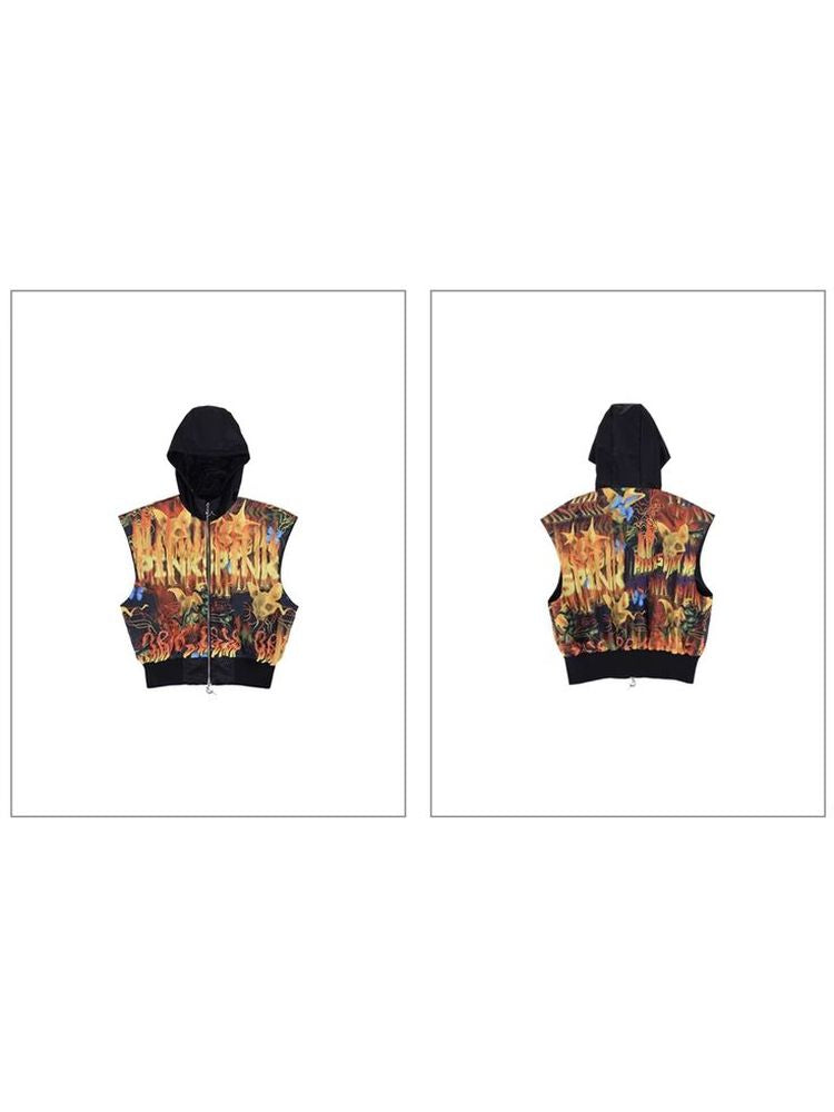 Flaming Cat Rock Punk Genderless Sleeveless Jacket【s0000009397】