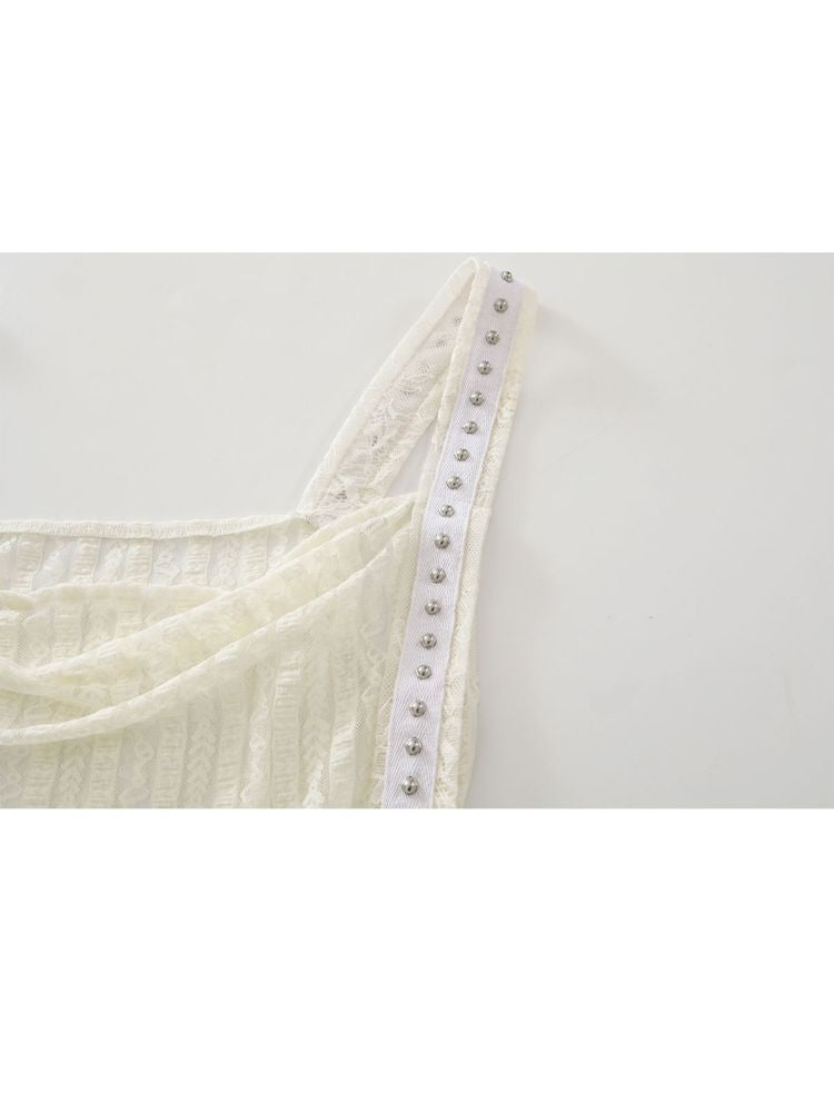 Striped Textured Patchwork Lace Halter Dress【s0000008202】
