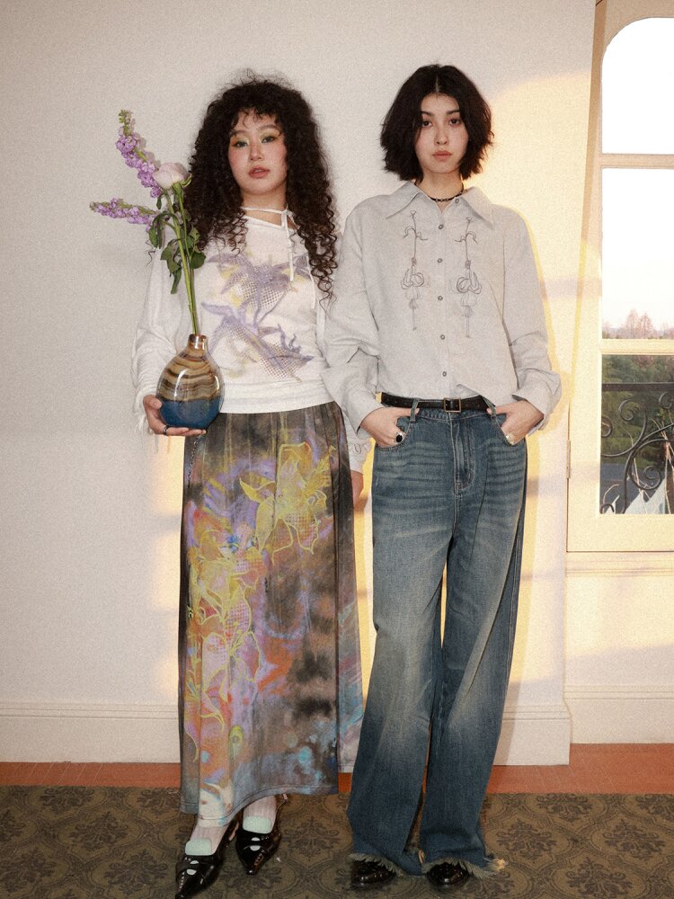 Suede Embroidered Lantern Sleeve Top【s0000015461】