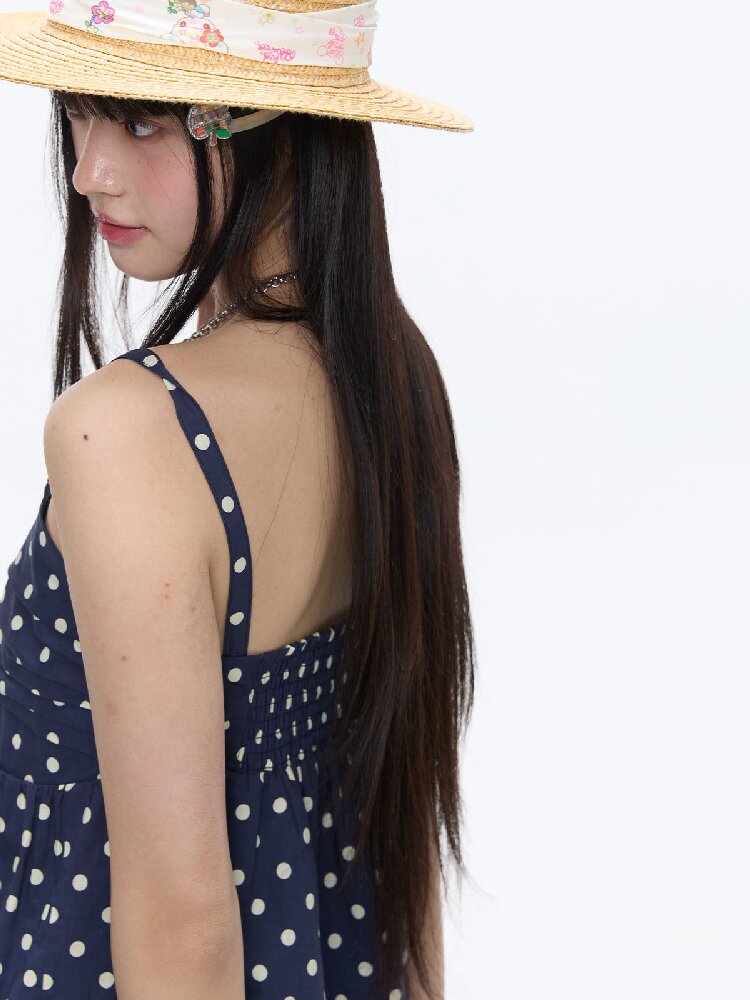 Summer Navy Blue Polka Dot Top【s0000016395】