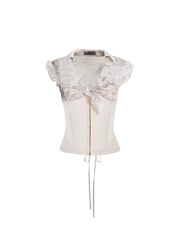 Silk Print Patchwork Corset Top【s0000017662】