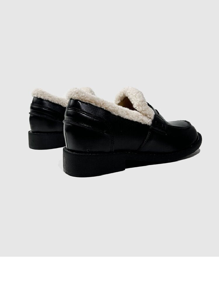 Fleece Thick Heel Leather Loafers【s0000015729】
